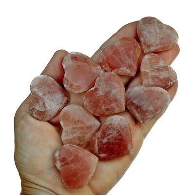 Lote de 10 piezas de corazón de calcita rosa (30 mm - 35 mm)