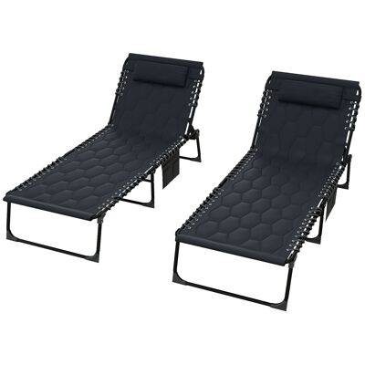 Outsunny Conjunto de 2 tumbonas plegables con respaldo reclinable en 5 posiciones - cojines, reposacabezas y funda acolchada de tela Oxford - negro