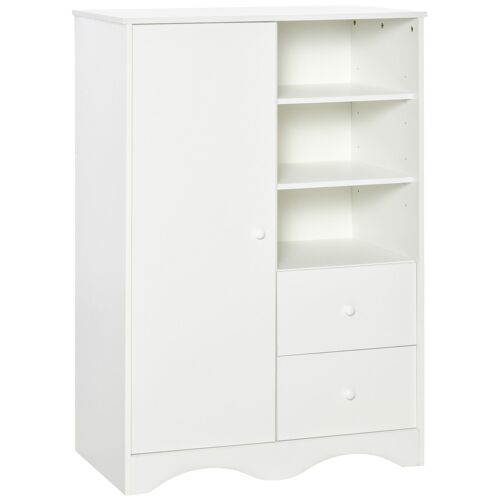 HOMCOM Armoire avec Porte et 5 étagères, 3 niches, 2 tiroirs, meuble de rangement blanc pour chambre, salon, bureau