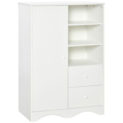 HOMCOM Armario con puerta y 5 estantes, 3 nichos, 2 cajones, mueble de almacenaje blanco para dormitorio, salón, oficina