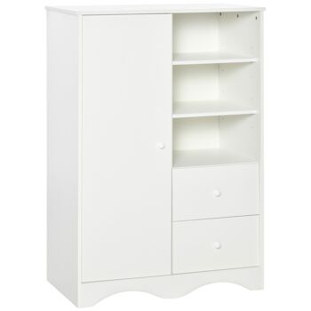 HOMCOM Armoire avec Porte et 5 étagères, 3 niches, 2 tiroirs, meuble de rangement blanc pour chambre, salon, bureau 1