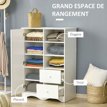 HOMCOM Armoire avec Porte et 5 étagères, 3 niches, 2 tiroirs, meuble de rangement blanc pour chambre, salon, bureau 4