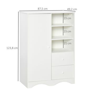 HOMCOM Armoire avec Porte et 5 étagères, 3 niches, 2 tiroirs, meuble de rangement blanc pour chambre, salon, bureau 5