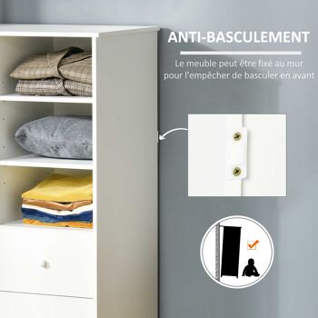 HOMCOM Armoire avec Porte et 5 étagères, 3 niches, 2 tiroirs, meuble de rangement blanc pour chambre, salon, bureau 6