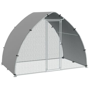 PawHut Grand enclos poulailler chenil volière extérieure 5,75m² toit anti-UV, parc grillagé 3,04L x 1,9l x 2,2H m, toit anti-UV, acier galvanisé, porte verouillable, argenté 1