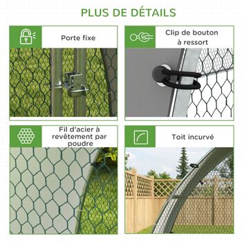 PawHut Grand enclos poulailler chenil volière extérieure 5,75m² toit anti-UV, parc grillagé 3,04L x 1,9l x 2,2H m, toit anti-UV, acier galvanisé, porte verouillable, argenté 7