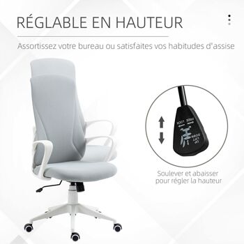 Vinsetto Fauteuil de bureau fauteuil manager ergonomique avec accoudoirs et roulettes pivotant - fonction inclinaison mécanisme à bascule et hauteur réglable dim. 62L x 56l x 119,5H cm - gris clair 3