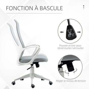 Vinsetto Fauteuil de bureau fauteuil manager ergonomique avec accoudoirs et roulettes pivotant - fonction inclinaison mécanisme à bascule et hauteur réglable dim. 62L x 56l x 119,5H cm - gris clair 4