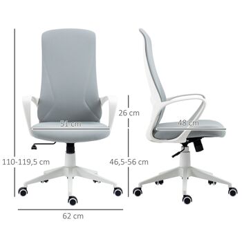 Vinsetto Fauteuil de bureau fauteuil manager ergonomique avec accoudoirs et roulettes pivotant - fonction inclinaison mécanisme à bascule et hauteur réglable dim. 62L x 56l x 119,5H cm - gris clair 5