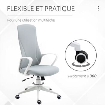 Vinsetto Fauteuil de bureau fauteuil manager ergonomique avec accoudoirs et roulettes pivotant - fonction inclinaison mécanisme à bascule et hauteur réglable dim. 62L x 56l x 119,5H cm - gris clair 7