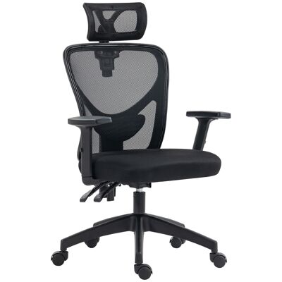 Vinsetto Fauteuil de bureau, chaise de bureau, appuie-tête et accoudoir réglables, dossier ergonomique inclinable, siège ergonomique, hauteur assise réglable, pivotant, tissu maille respirant, noir