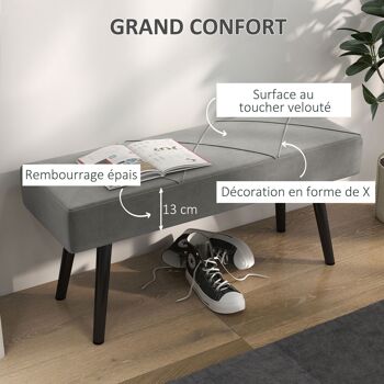 HOMCOM Banc bout de lit banquette banc en tissu velours cadre en acier - 100 x 36 x 45 cm - gris 3