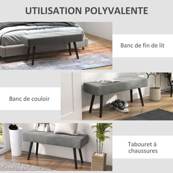 HOMCOM Banc bout de lit banquette banc en tissu velours cadre en acier - 100 x 36 x 45 cm - gris 6