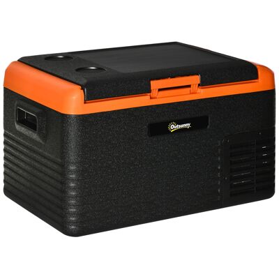 Outsunny 30L tragbare elektrische Kühlbox, Kühl-Gefrierkombination mit Griffen – Abm. 58,7L x 36,5B x 36,8H cm Orange und Schwarz