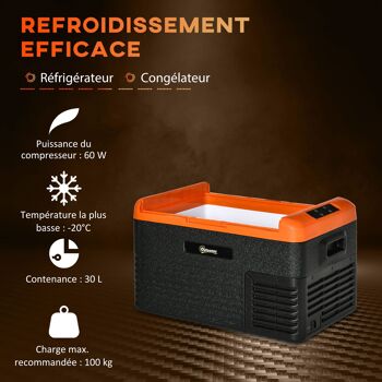 Outsunny Glacière électrique 30L portable, réfrigérateur congélateur avec poignées - dim. 58,7L x 36,5l x 36,8H cm orange et noir 3