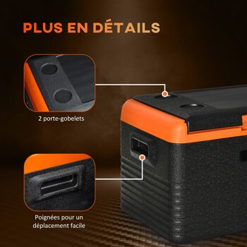 Outsunny Glacière électrique 30L portable, réfrigérateur congélateur avec poignées - dim. 58,7L x 36,5l x 36,8H cm orange et noir 7