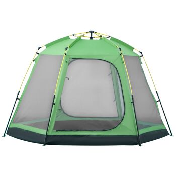 Outsunny Tente de camping familiale Tente dôme pop-up pour 6 personnes Imperméable Légère Ventilée Montage facile 4 fenêtres 2 portes Dimensions 320 L x 320 l x 176 H cm Fibre de verre Polyester Vert Gris 1