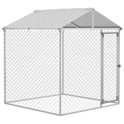 PawHut Chenil d'extérieur pour chiens - enclos parc 4m² avec auvent et porte verrouillable - en métal grillagé - Dim. 200L x 200l x 237H cm