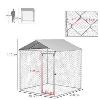 PawHut Chenil d'extérieur pour chiens - enclos parc 4m² avec auvent et porte verrouillable - en métal grillagé - Dim. 200L x 200l x 237H cm 5