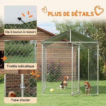 PawHut Chenil d'extérieur pour chiens - enclos parc 4m² avec auvent et porte verrouillable - en métal grillagé - Dim. 200L x 200l x 237H cm 7