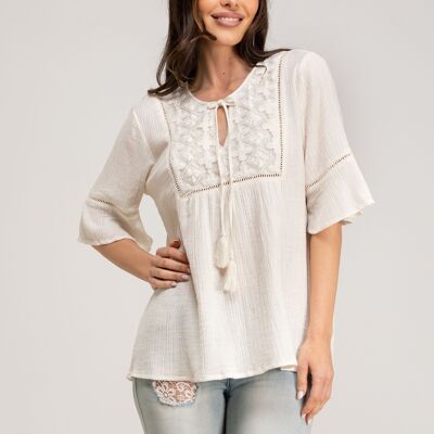 EINFACHE BLUSE 90 % BAUMWOLLE 10 % NYLON IC2546B_CRUDO