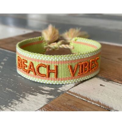 BEACH VIBES Statement Armband gewebt, bestickt lime orange