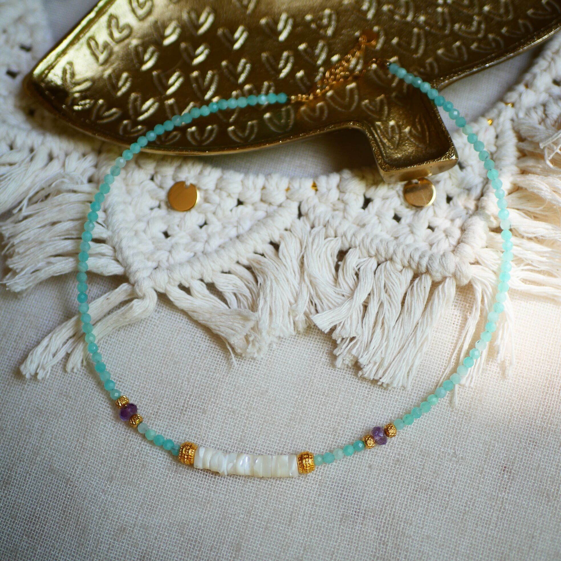 Sejal Amazonite Necklace, Amethyst, Mother-of-Pearl