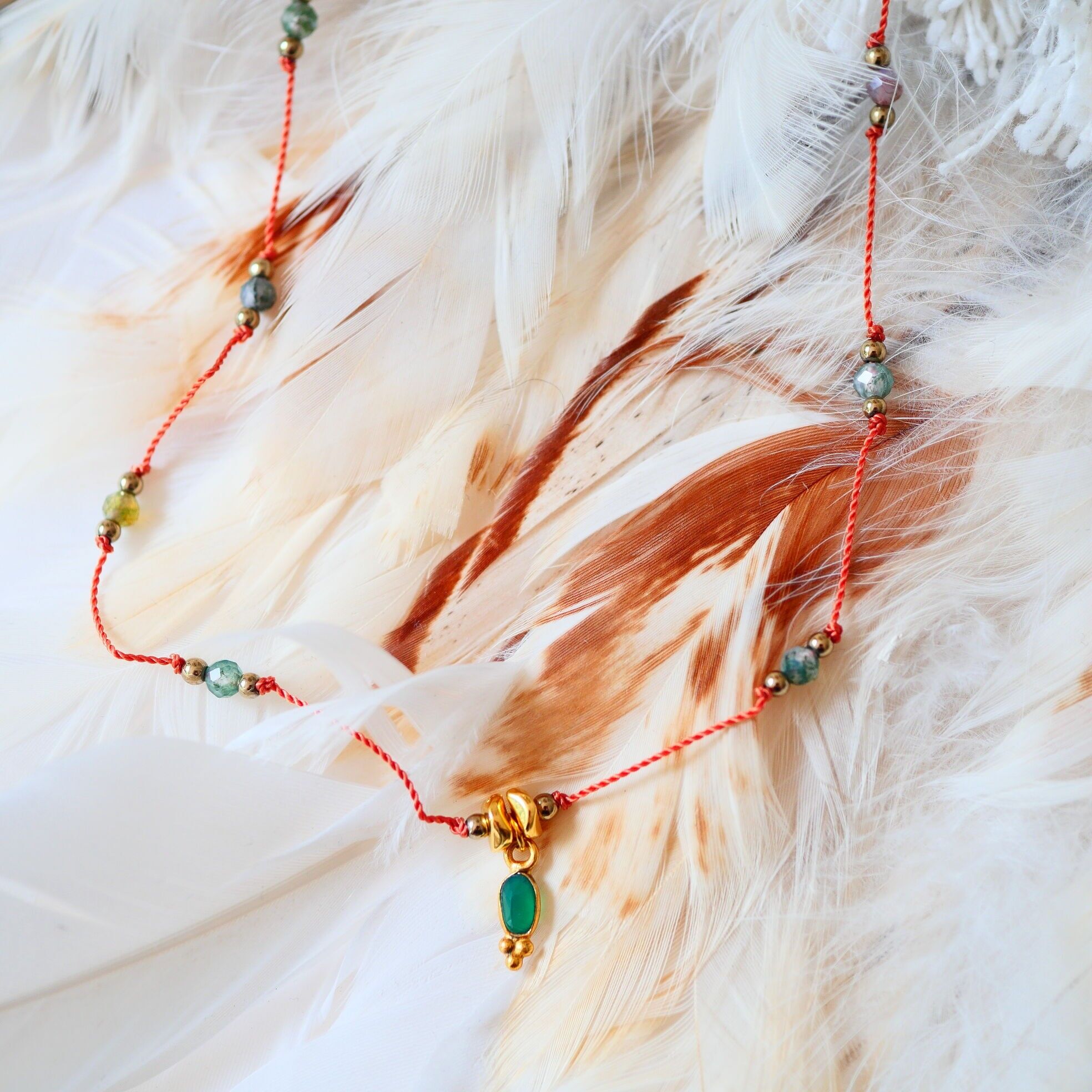 Collana cordino Yatra Agata indiana e Onice verde