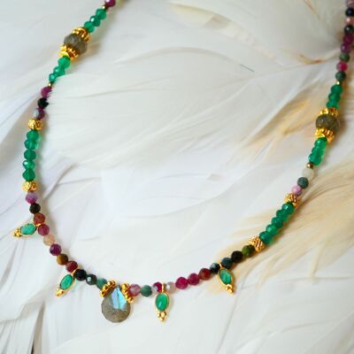 Collar Gatha Turmalina, Ónix Verde, Labradorita