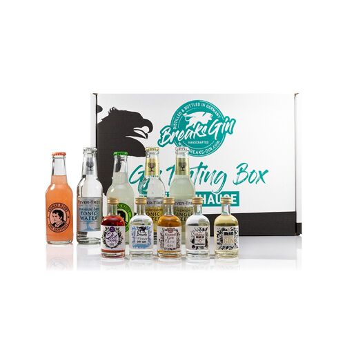 Breaks Gin Tasting Box 2 I Gin Geschenkset mit 5 Gin Sorten (à 50ml) + 3 Tonic Water + 1 Ginger Beer + 1 Bitter Lemon (à 200ml) I Gin Probierset mit exklusivem Gin – Handgemacht in Deutschland