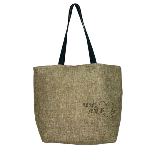 Sac cabas de plage M, "Maman d'amour" jute scintillant