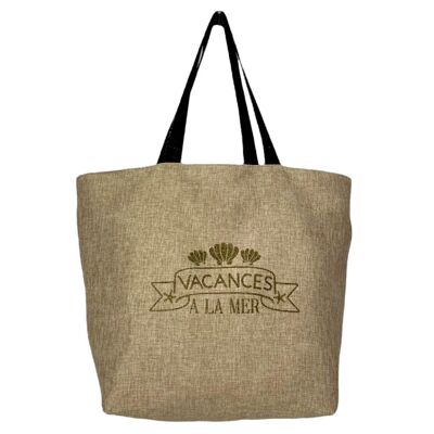 Strandtasche L, „Seaside Vacation“ schimmernde Jute