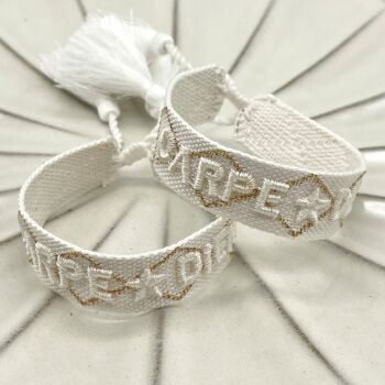 CARPE DIEM bracelet déclaration tissé, motif brodé écru 2