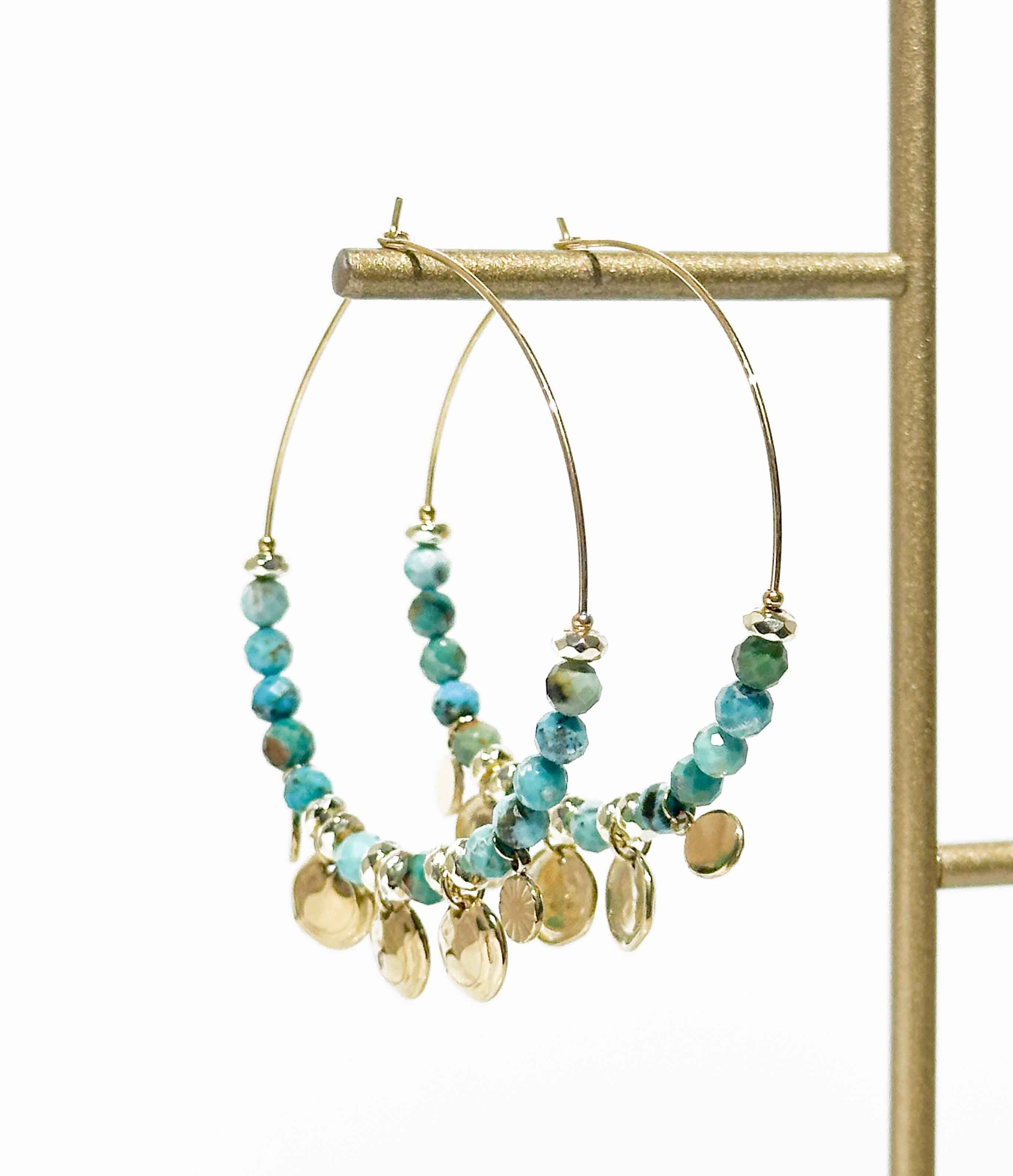 Naturstein-Creolen – Afrikanischer Türkis – Edelstahl