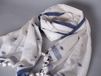 Dupatta Scarf White Blue Buti 1