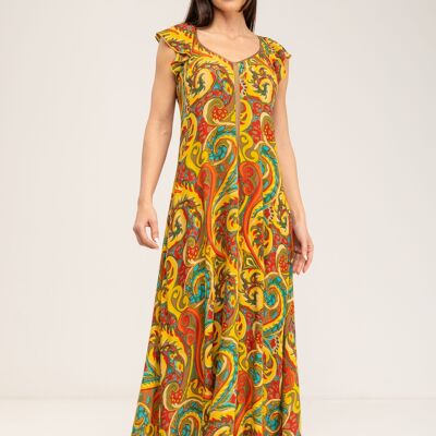 100% VISCOSE PRINTED DRESS IC2588V_NATURAL