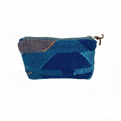 borsa per il trucco sostenibile - blu - cotone Dhaka intrecciato - fatta a mano in Nepal