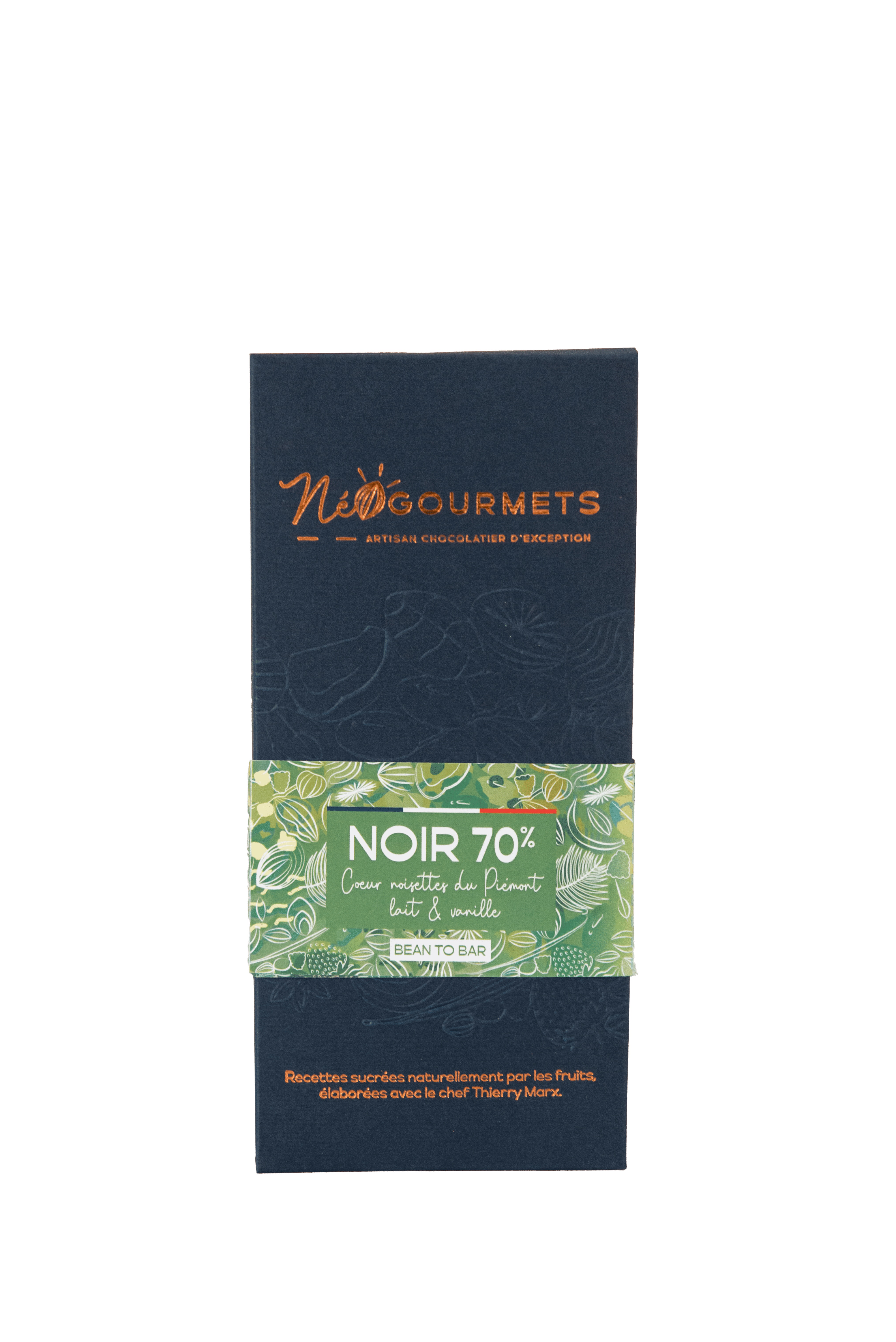 Dark Chocolate Bar 70% with Piedmont Hazelnut and Milk Vanilla Center (70g) - 100% artisanal, organic, and fair trade