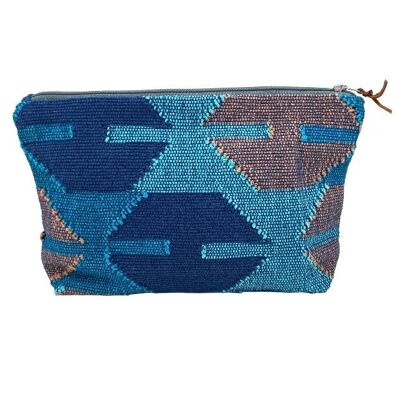 Neceser sostenible - azul - tejido de algodón de Dhaka - hecho a mano en Nepal