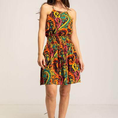 BEDRUCKTES KLEID AUS 100 % VISKOSE IC2592V_MULTICOLOR