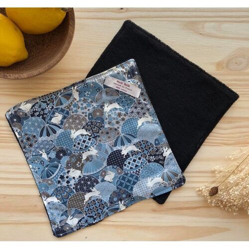 Essuie tout lavable - Tissu japonais - Lapins bleus