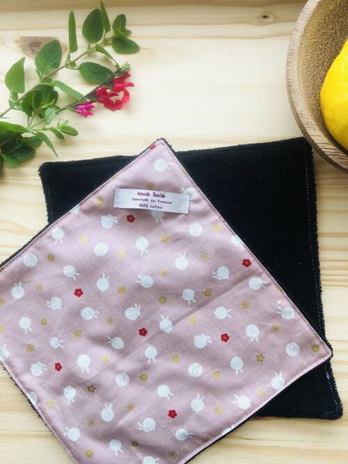 Essuie tout lavable - Tissu japonais lapins roses