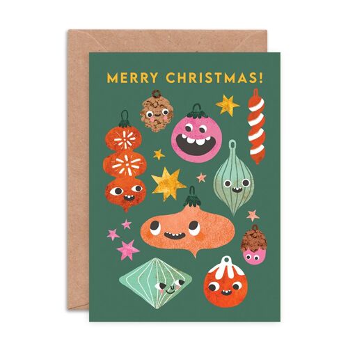 Christmas Bauble Faces Greeting Card
