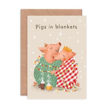 Cochons dans des couvertures Carte de vœux 1