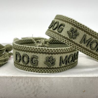 DOG MOM Statement Armband gewebt, bestickt oliv