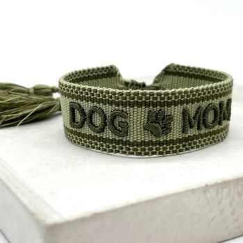 Bracelet de déclaration DOG MOM tissé, olive brodée 2