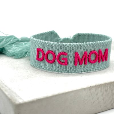 DOG MOM Statement Armband gewebt, bestickt sage pink