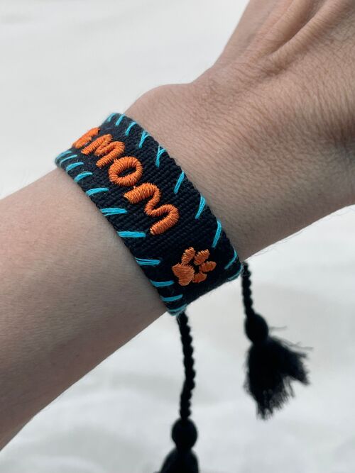 DOG MOM Statement Armband gewebt, bestickt schwarz türkis orange