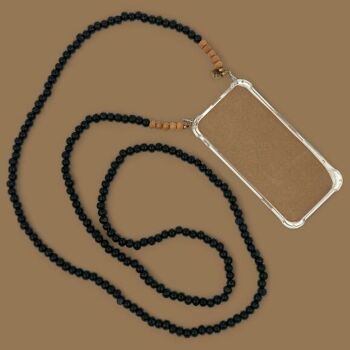 cordon téléphonique durable bois noir - perles en bois naturel - L140cm - fait main au Népal 2