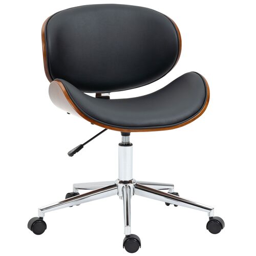 Vinsetto Chaise de bureau design vintage hauteur réglable siège pivotant 360° piètement chromé Bois peuplier revêtement synthétique 53L x 53P x 77-87H cm noir